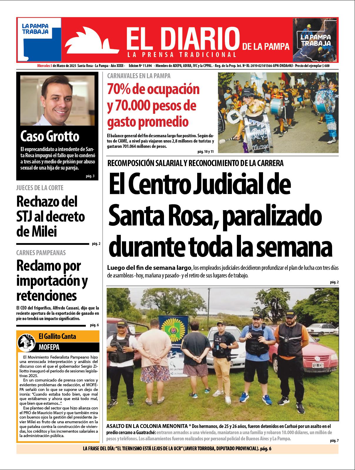 Tapa de El Diario en papel  mieacutercoles 05 de marzo de 2025